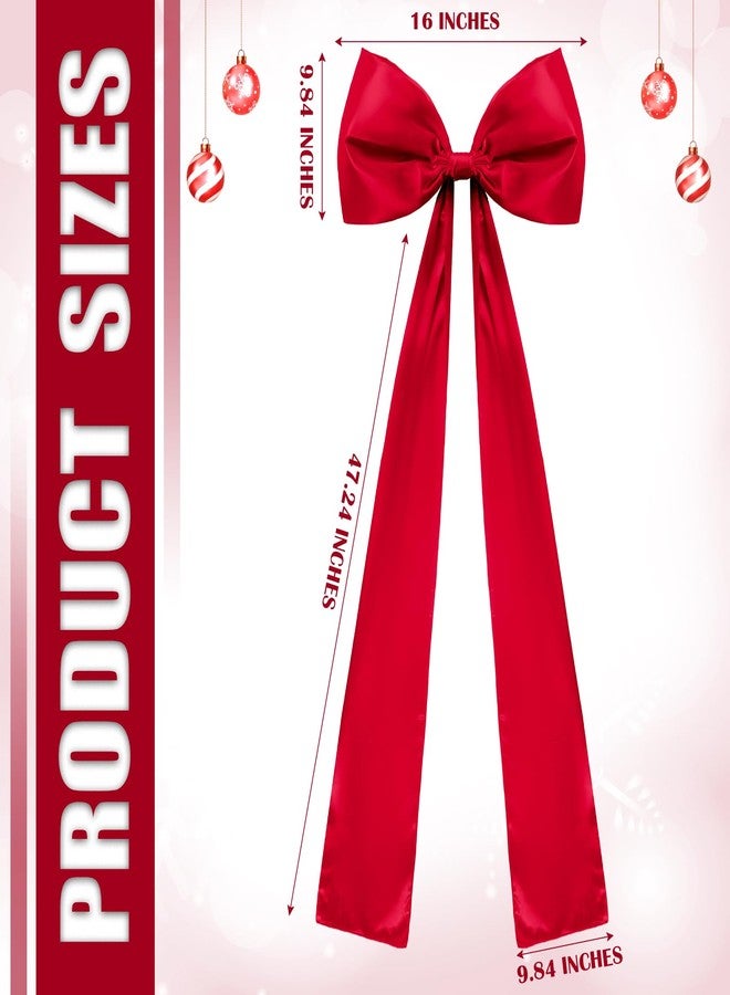 Daifunli 20 x 47 Inches Extra Large Christmas Satin Bows Christmas Tree Topper Decorations Giant Xmas Tree Toppers Bows for Home Wreath Wall Holiday Birthday Wedding Engagement Party Decor(Red) - Image 2